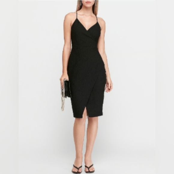 NWT Express Textured Cami Wrap Sheath Dress, Color Black Size XS-TP - Picture 1 of 16